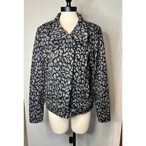 Anthropologie 209 W S T 38 Black Gray Animal Print Jacket Top Snap Stretch SZ LG